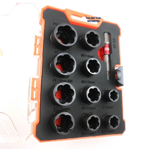 Bộ khẩu phá ốc 11 chi tiết Kapusi, bộ tuýp phá ốc hư cao cấp kích cỡ từ 9-19mm