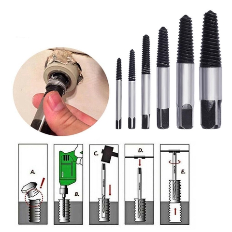 Bộ mũi vít nhổ ốc gãy 5 6 chi tiết, Bộ tháo bu lông ốc vít trờn ren, tháo ốc vít gãy