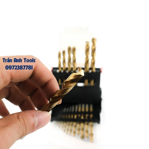 Bộ mũi khoan inox 19 chi tiết có các cỡ từ 1-10mm cao cấp Kapusi Nhật bản, hộp mũi khoan inox, thép, đồng, nhôm, gỗ