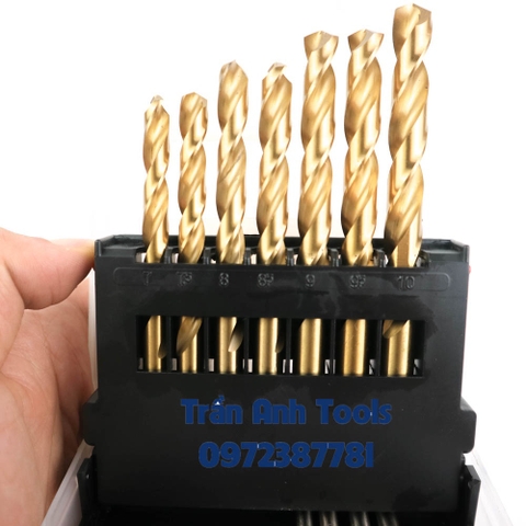 Bộ mũi khoan inox 19 chi tiết có các cỡ từ 1-10mm cao cấp Kapusi Nhật bản, hộp mũi khoan inox, thép, đồng, nhôm, gỗ