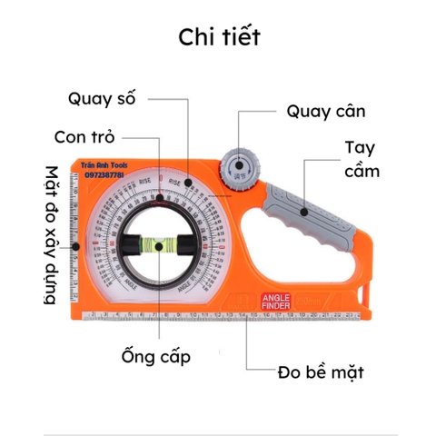 Thước đo góc nghiêng Kapusi dùng trong xây dựng và công trình, thước đo góc độ đa năng kết hợp livo từ