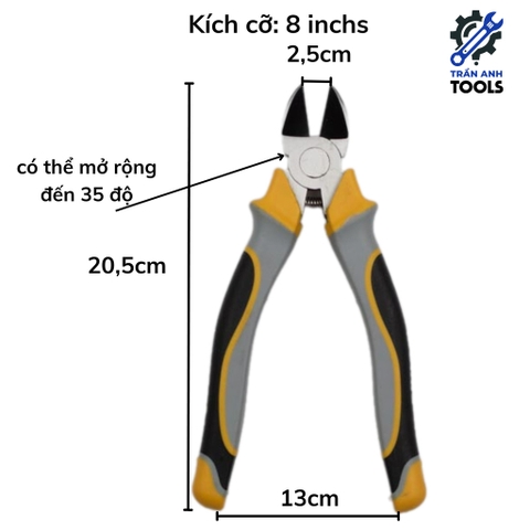 Kìm cắt 6 8 inch 3 màu kiểu Nhật Wynn's chính hãng cắt sắt thép siêu bén HRC58-63, kềm cắt dây thép, dây điện cao cấp