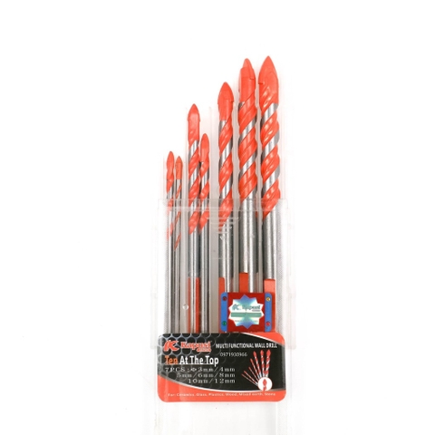 Bộ 7 mũi khoan đa năng Kapusi khoan đá, gạch, bê tông, gỗ, nhựa, sắt bao gồm các cỡ 3mm 4mm 5mm 6mm 8mm 10mm 12mm