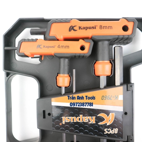 Bộ lục giác chữ T 8 chi tiết gồm các cỡ 2 2.5 3 4 5 6 8 10 Kapusi Japan, bộ lục giác tê cao cấp chất lượng Nhật Bản