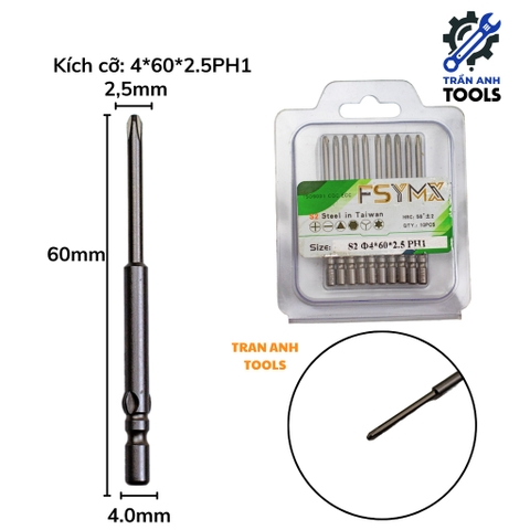 Mũi Vít Đầu Bake, Đầu Cộng Lắp Tua Vít Điện, Chuôi 4mm Đủ Size - Chất Liệu Thép S2 Không Gỉ, Đầu Hút Nam Chân
