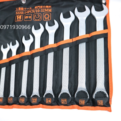 Bộ cờ lê 10-32 14 chi tiết cao cấp Kapusi Japan chất liệu thép CRV siêu cứng, bộ vòng miệng 10-32 hàng chất lượng cao