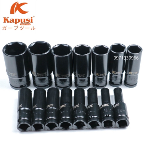 Bộ khẩu dài 15 chi tiết Kapusi mở ốc 1/2 8-32mm dùng cho máy siết bulong, bộ đầu tuýp cao cấp dùng cho máy siết bulong