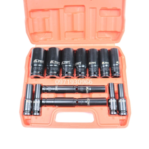 Bộ khẩu dài 15 chi tiết Kapusi mở ốc 1/2 8-32mm dùng cho máy siết bulong, bộ đầu tuýp cao cấp dùng cho máy siết bulong