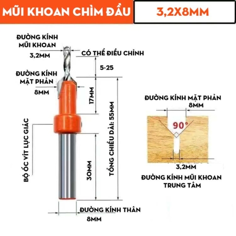 Mũi Khoan Hợp Kim Tạo Lỗ Âm, Mũi Khoan Bậc Cho Thợ Mộc