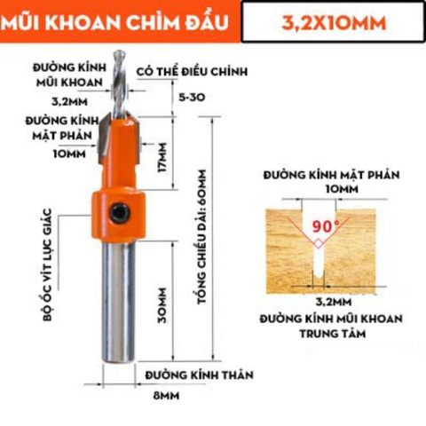 Mũi Khoan Hợp Kim Tạo Lỗ Âm, Mũi Khoan Bậc Cho Thợ Mộc