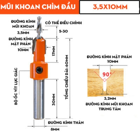 Mũi Khoan Hợp Kim Tạo Lỗ Âm, Mũi Khoan Bậc Cho Thợ Mộc