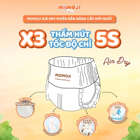 [Mới] Tã/Bỉm dán MOMOJI AIR DRY - PHIÊN BẢN NÂNG CẤP Siêu Thấm Hút, Mềm Mỏng, Thoáng Khí Cho Bé