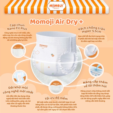 [Mới] Tã/Bỉm dán MOMOJI AIR DRY - PHIÊN BẢN NÂNG CẤP Siêu Thấm Hút, Mềm Mỏng, Thoáng Khí Cho Bé