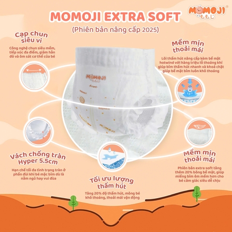 [PHIÊN BẢN NÂNG CẤP]Tã bỉm dán Momoji Extra Soft Siêu Thấm Hút NB64/S60