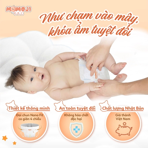 [Mới] Tã/Bỉm Quần MOMOJI AIR DRY Đai Chun Cao Cấp, Mỏng Mềm, Thoáng Khí, Siêu Thấm Hút Cho Bé