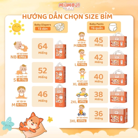 [Mới] Tã/Bỉm Quần MOMOJI AIR DRY Đai Chun Cao Cấp, Mỏng Mềm, Thoáng Khí, Siêu Thấm Hút Cho Bé