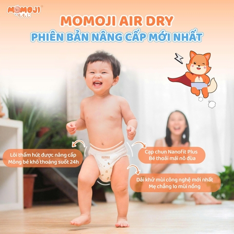 [Mới] Tã/Bỉm dán MOMOJI AIR DRY - PHIÊN BẢN NÂNG CẤP Siêu Thấm Hút, Mềm Mỏng, Thoáng Khí Cho Bé