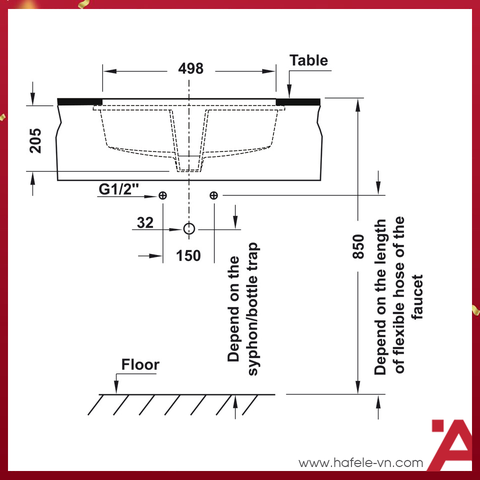 CHẬU SỨ ÂM BÀN SAPPORO Hafele 570X415X205 588.79.015