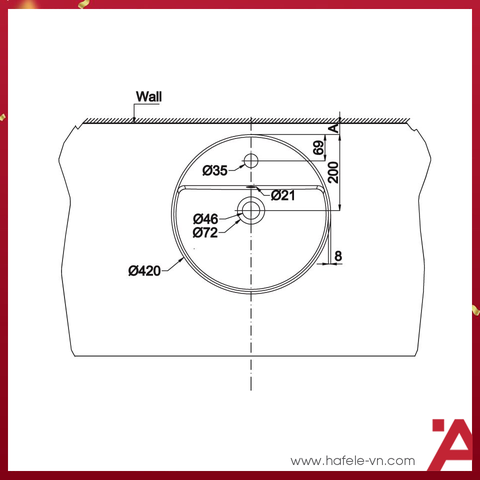 CHẬU SỨ ĐẶT BÀN Hafele SAPPORO 420X420X145 588.79.031