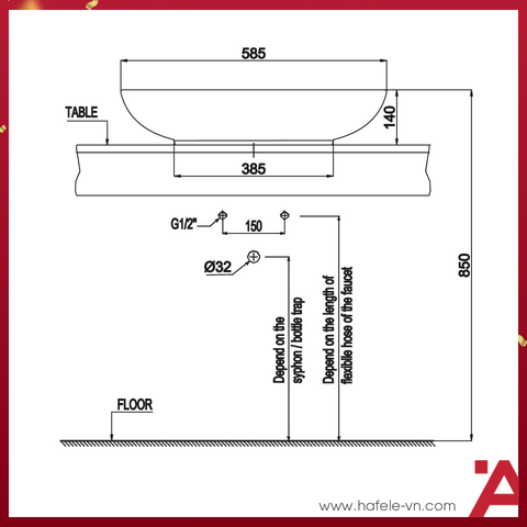 CHẬU SỨ ĐẶT BÀN Hafele KOBE 585X390X180 588.79.030