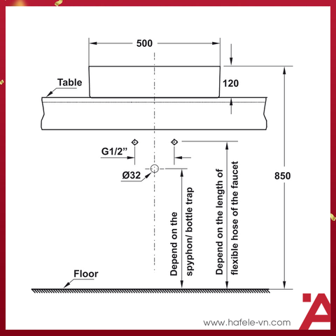 CHẬU SỨ ĐẶT BÀN Hafele REGAL 500X420X150 588.79.032