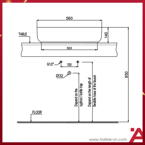 CHẬU ĐẶT BÀN VIGOR Hafele 580X380X140 588.79.077