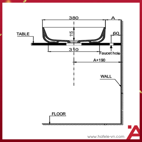 CHẬU ĐẶT BÀN VIGOR Hafele 580X380X140 588.79.077