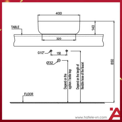 CHẬỤ ĐẶT BÀN KOBE Hafele 400X400X140 588.79.078