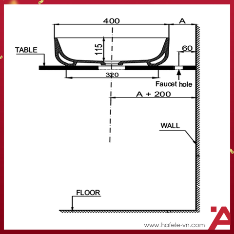 CHẬỤ ĐẶT BÀN KOBE Hafele 400X400X140 588.79.078