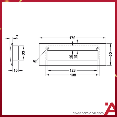 TAY NẮM ÂM 172X50X22 MM (CROM MỜ) Hafele 151.22.400