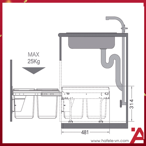 Thùng Rác Dưới Chậu Viola 400mm Hafele 503.39.631