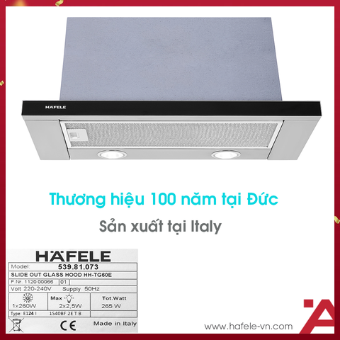 MÁY HÚT MÙI ÂM TỦ MẶT KÍNH ĐEN Hafele HH-TG60E 539.81.073
