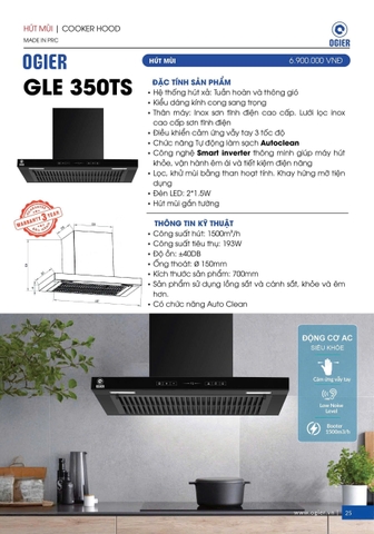 Máy hút mùi kính cong Ogier GLE 350TS