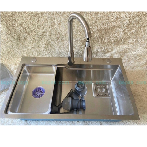 Chậu rửa bát 1 hố inox 304 + vòi rút inox 304