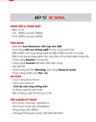 Bếp từ đôi Bauer BE 389SA