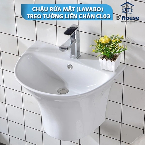 Chậu rửa mặt (Lavabo) treo tường liền chân CL03