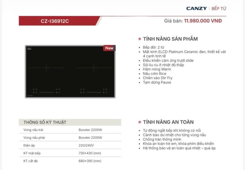 Bếp từ Canzy CZ I36912C