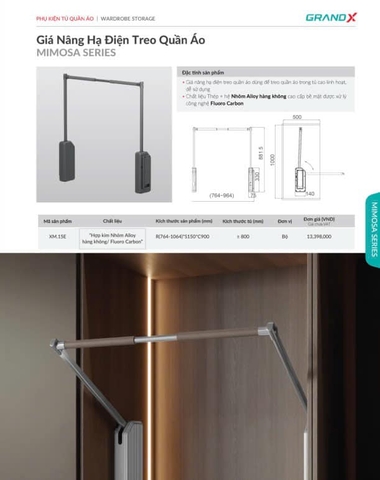 Tay nâng móc áo bằng điện Grandx XM.15E