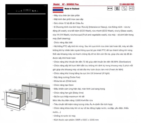 MÁY RỬA BÁT KAFF BISMS8 PLUS