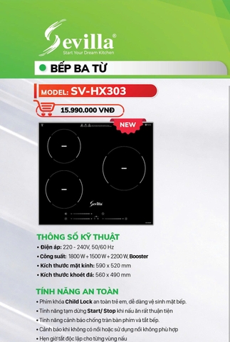 Bếp từ 3 vùng nấu Sevilla SV-HX303