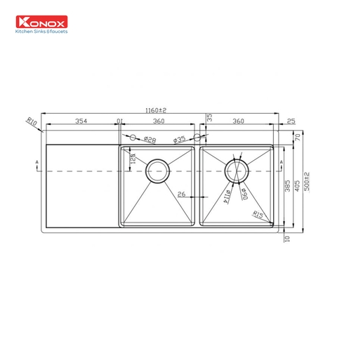 Chậu rửa bát Konox Workstation Sink – Topmount Sink KN11650TD – Bàn trái