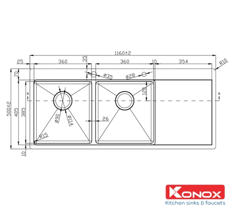 Chậu rửa bát Konox Workstation Sink – Topmount Sink KN11650TD – Bàn phải
