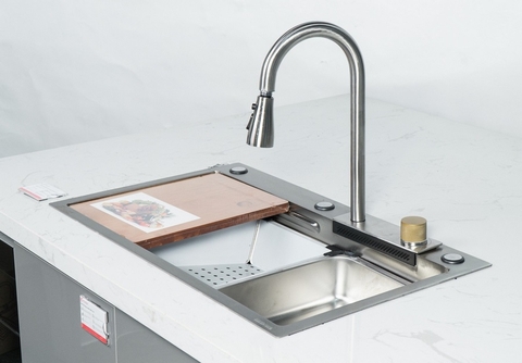 Bộ chậu vòi rửa 1 hố thác nước INOX 304 FULCO FC-B7546