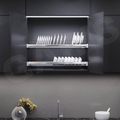 Giá bát đĩa cố định 2 tầng Garis GBE49 inox 304 xước mờ