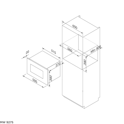 Lò Vi Sóng Âm Tủ Dung Tích 27L Malloca MW927S