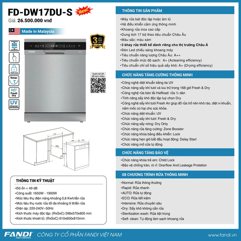 Máy Rửa Bát FANDI FD-DW17DU-S
