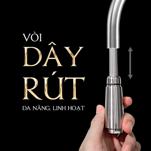 Vòi Rửa Chén Nóng Lạnh Dây Rút INOX 304 Malloca K095SS