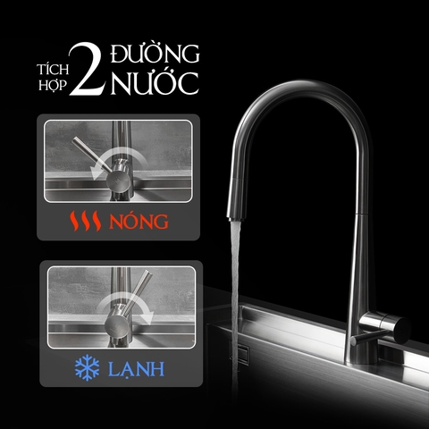 Vòi Rửa Chén Nóng Lạnh Dây Rút INOX 304 Malloca K095SS