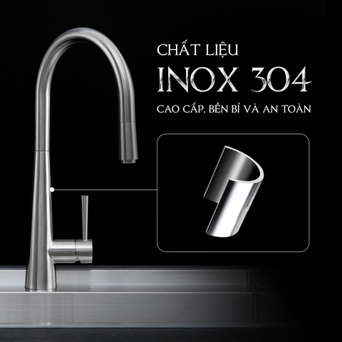 Vòi Rửa Chén Nóng Lạnh Dây Rút INOX 304 Malloca K095SS