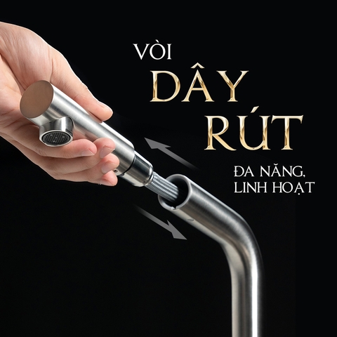 Vòi Rửa Chén Nóng Lạnh Dây Rút INOX 304 Malloca K103SS